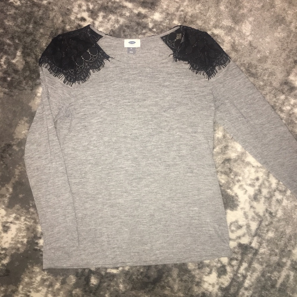 Gray top with black shoulder detail